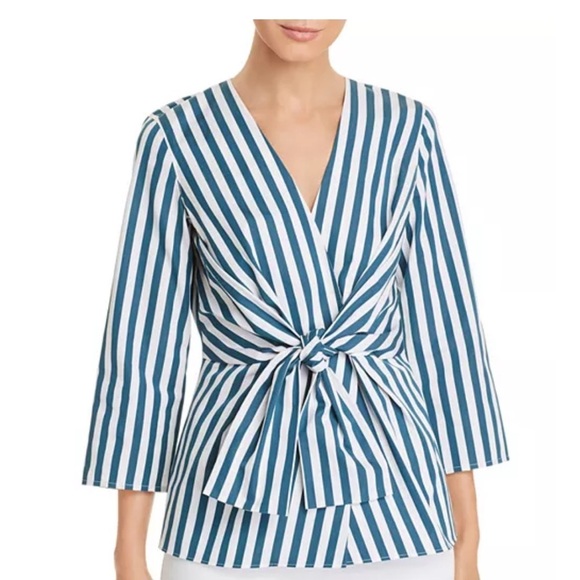 Lafayette 148 New York Tops - Lafayette 148 New York Blue and White Striped Wrap Blouse